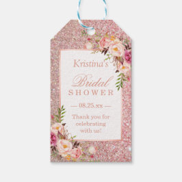 Etiqueta Para Presente Favor de Bridal Shower Floral com Brilho em Rosa D