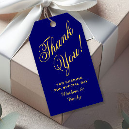 Etiqueta Para Presente Favor de Casamento Obrigado Azul Real Dourado