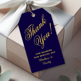 Etiqueta Para Presente Favor de casamento Obrigado Blue Gold personalizad