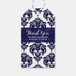 Etiqueta Para Presente Favor de casamento vintage em damasco azul marinho