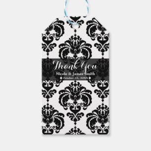 Etiqueta Para Presente Favor de casamento vintage em damasco preto e bran