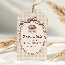 Etiqueta Para Presente Favor de Chá de Noiva Café Gingham Love is Brewing