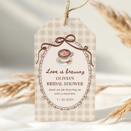 Etiqueta Para Presente Favor de Chá de Noiva Café Gingham Love is Brewing
