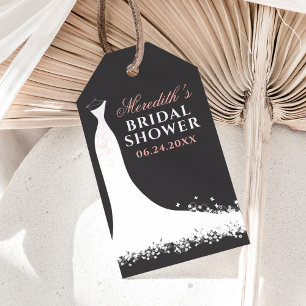 Etiqueta Para Presente Favor de Chuveiro de Noiva Elegante Preto Rosa Ves