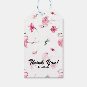 Etiqueta Para Presente Favor de festa tropical de Flamingo Rosa & Hibisco