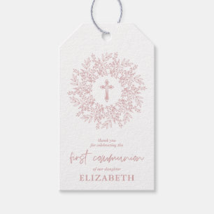 Etiqueta Para Presente Favor de Primeira Comunhão Menina Cruz Rosa Elegan