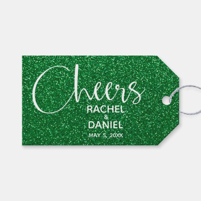 Etiqueta Para Presente Favor do Casamento Glitter Verde Faux (Frente (horizontal))