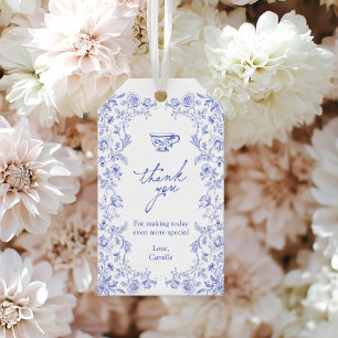 Etiqueta Para Presente Favor do Chá de panela Floral Azul do Tea Party