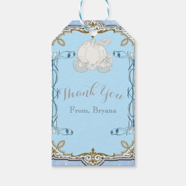 Etiqueta Para Presente Favor do Partido Cinderela Carruagem Azul (Frente)