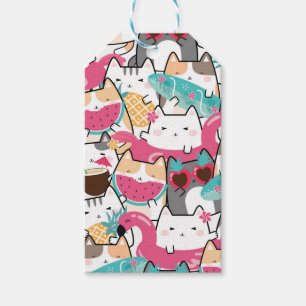 Etiqueta Para Presente Favor do Partido Piscina dos Gatos Kawaii Rosa