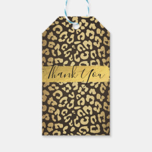 Etiqueta Para Presente Favor Dourado com Estampa de Pele de Animal Leopar