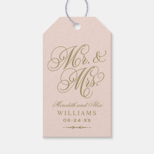 Etiqueta Para Presente Favor Elegante Rosa Dourado com Letra Mr e Mrs