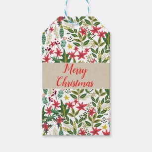 Etiqueta Para Presente Favor Floral Caprichoso de Férias de Natal