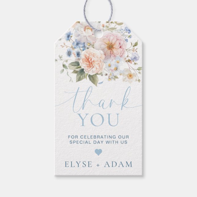 Etiqueta Para Presente Favor Hargrove Azul Floral Obrigado (Frente)