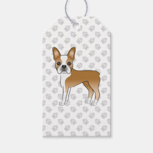 Etiqueta Para Presente Fawn E White Boston Terrier Cão e patas de cartoon