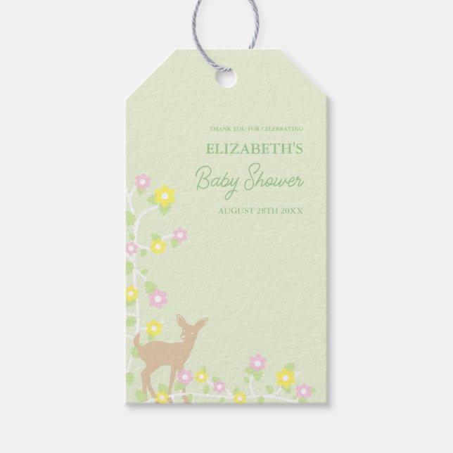 Etiqueta Para Presente Fawn Floral Girl Baby Shower (Frente)