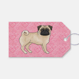 Etiqueta Para Presente Fawn Pug Dog Cartoon Mops Pink Love Heart Pattern
