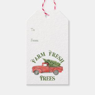 Etiqueta Para Presente Fazenda de Caminhão de Natal Vermelho Árvores fres