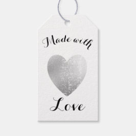 Etiqueta Para Presente Feita com Amor Cardíaco Carimbo Foil Faux Silver
