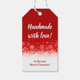 Etiqueta Para Presente Feito à Mão Com Amor Floco de Neve Vermelho de Nat