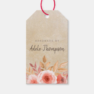 Etiqueta Para Presente Feito à Mão por Papel de Textura Floral Aquarela