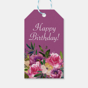 Etiqueta Para Presente Felicidades Aniversário Rosa Roxo Amarelo Floral