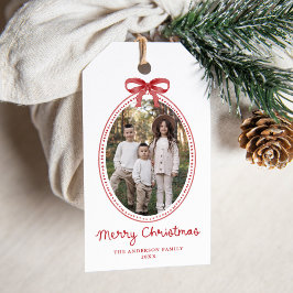 Etiqueta Para Presente Felicidades de Natal com Laço Vermelho Vintage Fot