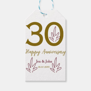 Etiqueta Para Presente Feliz 30º aniversário nome data folha vermelha dou