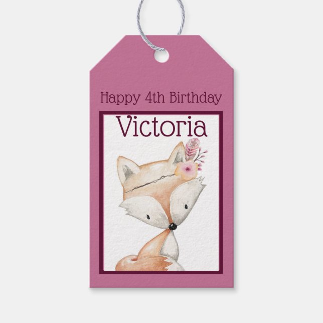 Etiqueta Para Presente Feliz (4º aniversário) Aniversário - Raposa Tribal (Frente)