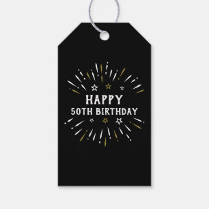 Etiqueta Para Presente Feliz 50º aniversário Fogos de artifício preto bra