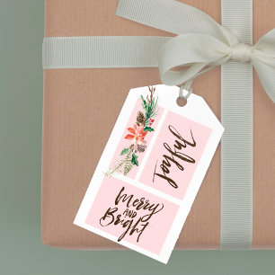 Etiqueta Para Presente Feliz alegre e Natal brilhante da aguarela
