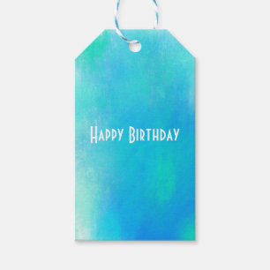 Etiqueta Para Presente Feliz Aniversário, Abstrato Verde e Azul