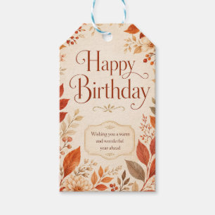 Etiqueta Para Presente Feliz Aniversário Aquarela Botânica Outono Quente
