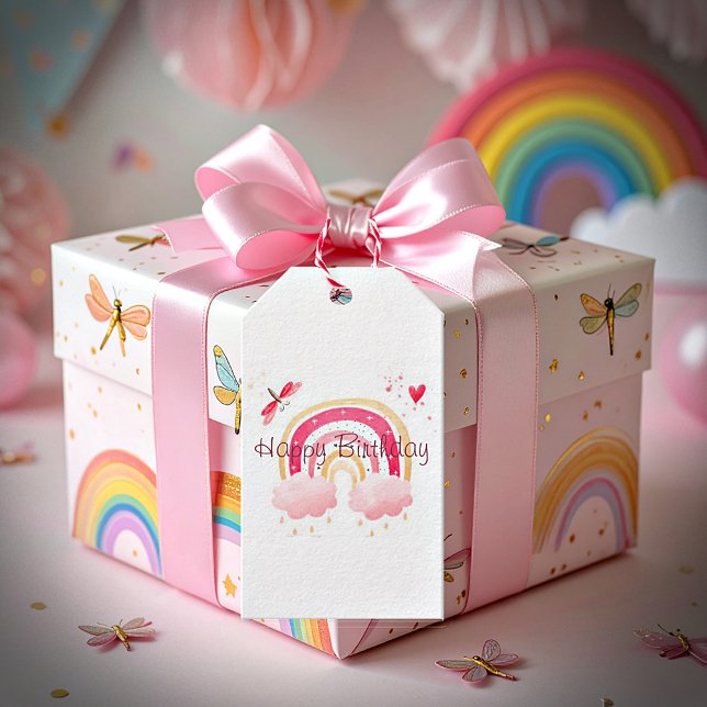 Etiqueta Para Presente Feliz Aniversário arco-íris rosa  (Criador carregado)