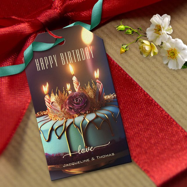 Etiqueta Para Presente Feliz Aniversário Bolo Festivo (Criador carregado)