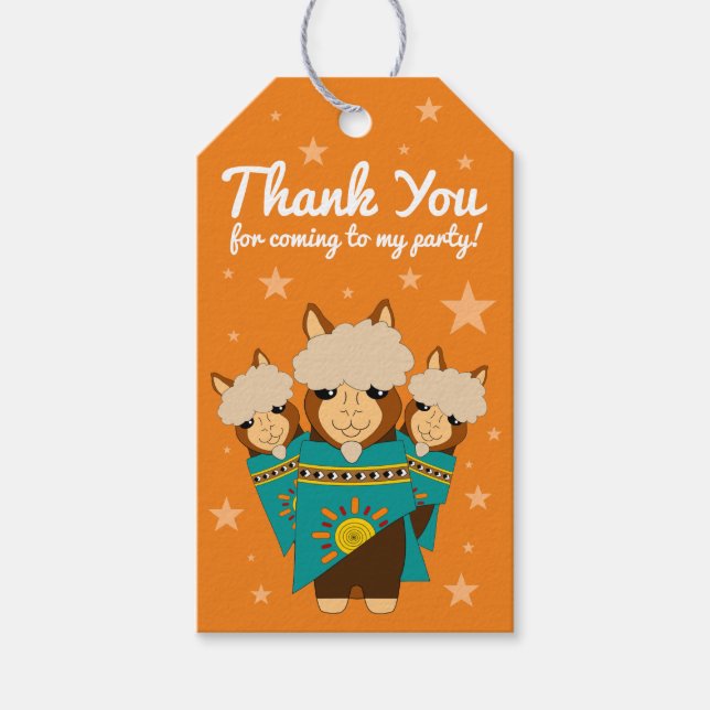 Etiqueta Para Presente Feliz Aniversário Bonito Alpacas em Serapos Teais (Frente)