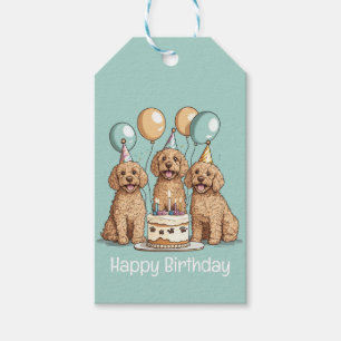 Etiqueta Para Presente Feliz Aniversário Cachorros de Goldendoodle