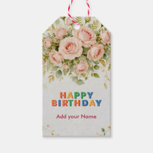 Etiqueta Para Presente "Feliz Aniversário" Colorido Elegante Floral Rosa