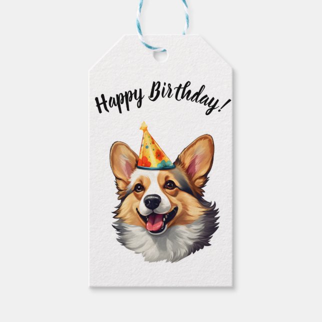 Etiqueta Para Presente Feliz aniversário, cone Corgi (Frente)