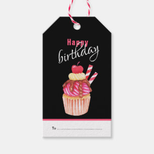 Etiqueta Para Presente Feliz aniversário, Cupcake Rosa Decorativo Diverti