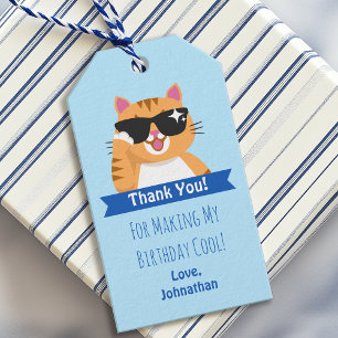 Etiqueta Para Presente Feliz Aniversário da Criança de Gato Engraçado Obr