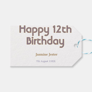 Etiqueta Para Presente feliz aniversário de 12 anos nome data simples azu