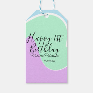 Etiqueta Para Presente Feliz aniversário de 1 ano em acrílico rosa verde