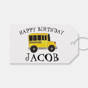 Etiqueta Para Presente Feliz Aniversário de Ensino de Ônibus Amarelo
