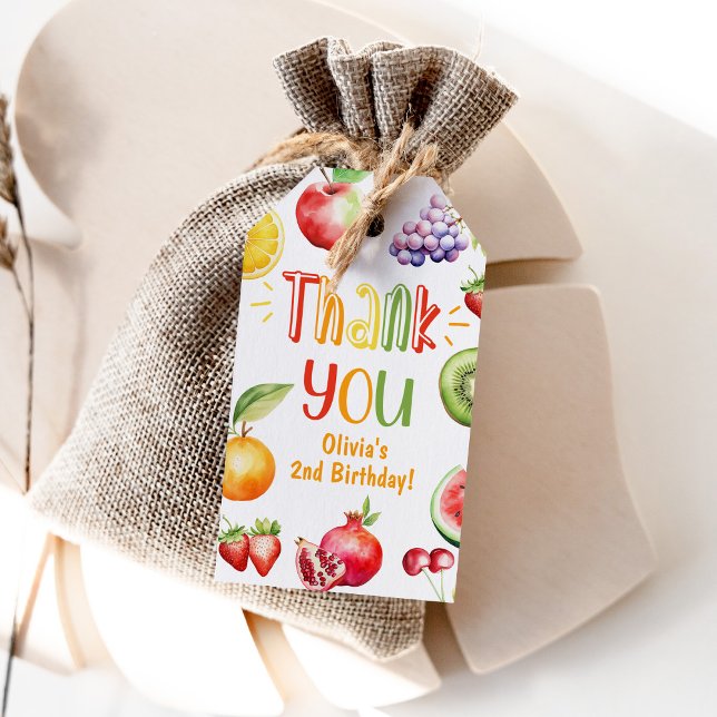 Etiqueta Para Presente Feliz aniversário de fruta. (Criador carregado)