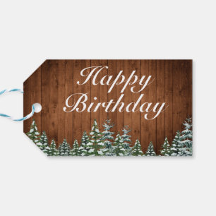 Etiqueta Para Presente Feliz Aniversário de Snowy Wood & Forest Country