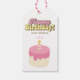 Etiqueta Para Presente Feliz Aniversário Do Bolo E Velas Rosa Bonitos