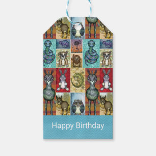 Etiqueta Para Presente Feliz aniversario do design animal bonito da arte