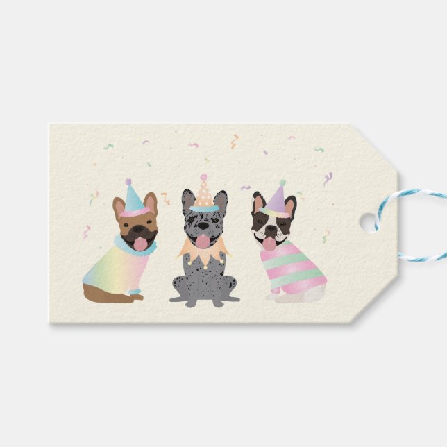 Etiqueta Para Presente Feliz Aniversário dos Buldogues Franceses (Frente (horizontal))