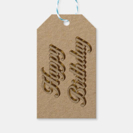Etiqueta Para Presente Feliz Aniversário, Dourada Tipografia Elegante
